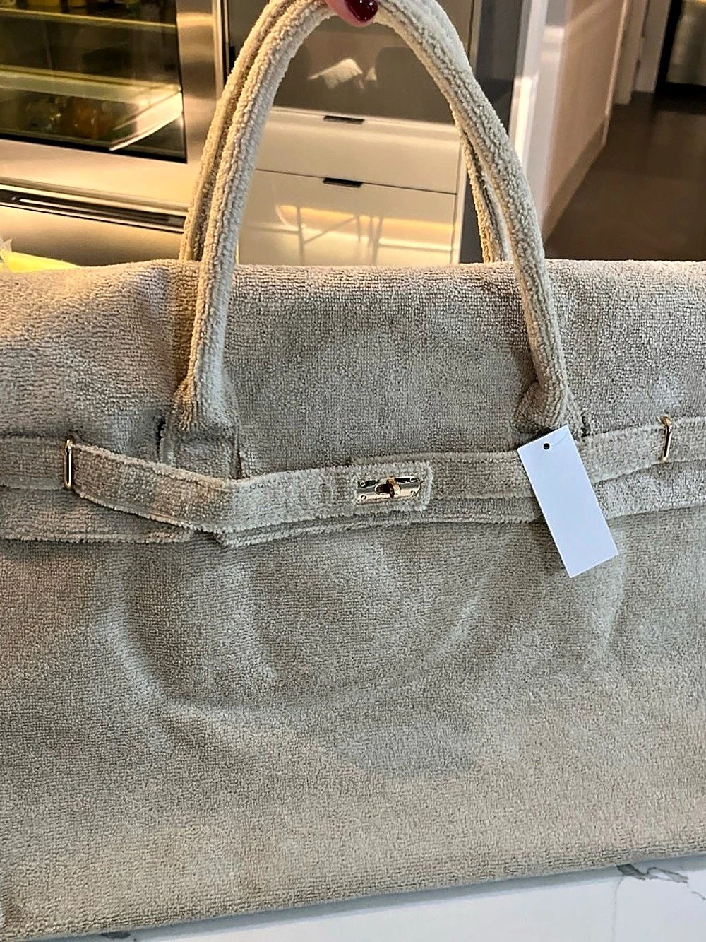Cream Terry cloth Birkin tote large